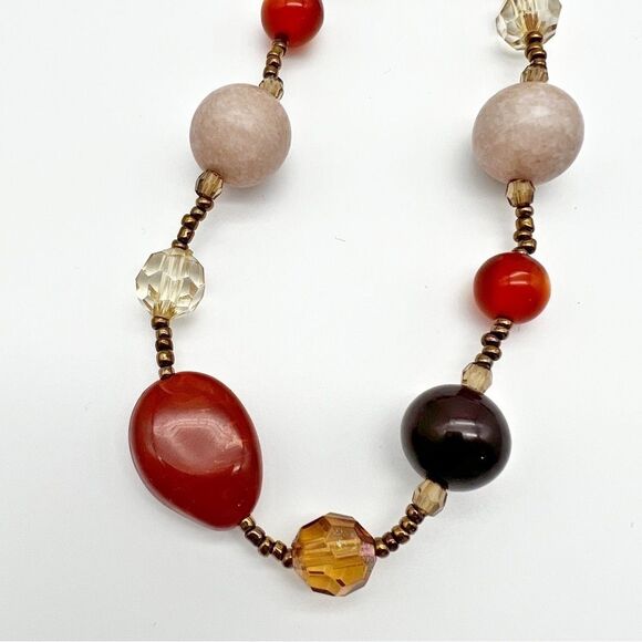 Natural Stone Acrylic Seed Bead Multicolor 36.5" Long Boho Fashion Necklace - Picture 8 of 11